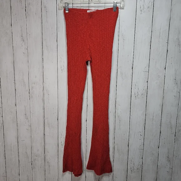 Urban Outfitters UO Rosie Ribbed Red Flare Leg Cotton Blend Pants Size Small. - Picture 3 of 11
